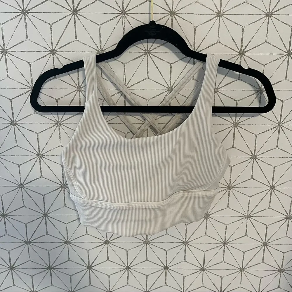 Lululemon Energy Bra White Longline Ribbed